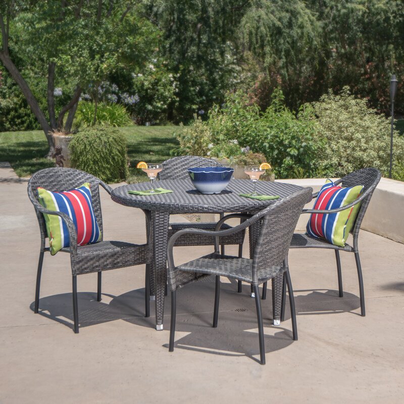 Gelli Outdoor Garden Patio Dining Set 4 Chairs and 1 Table (Gray)