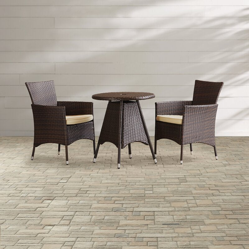 Nitara Outdoor Patio Seating Set 2 Chairs and 1 Table Set (Dark Brown)