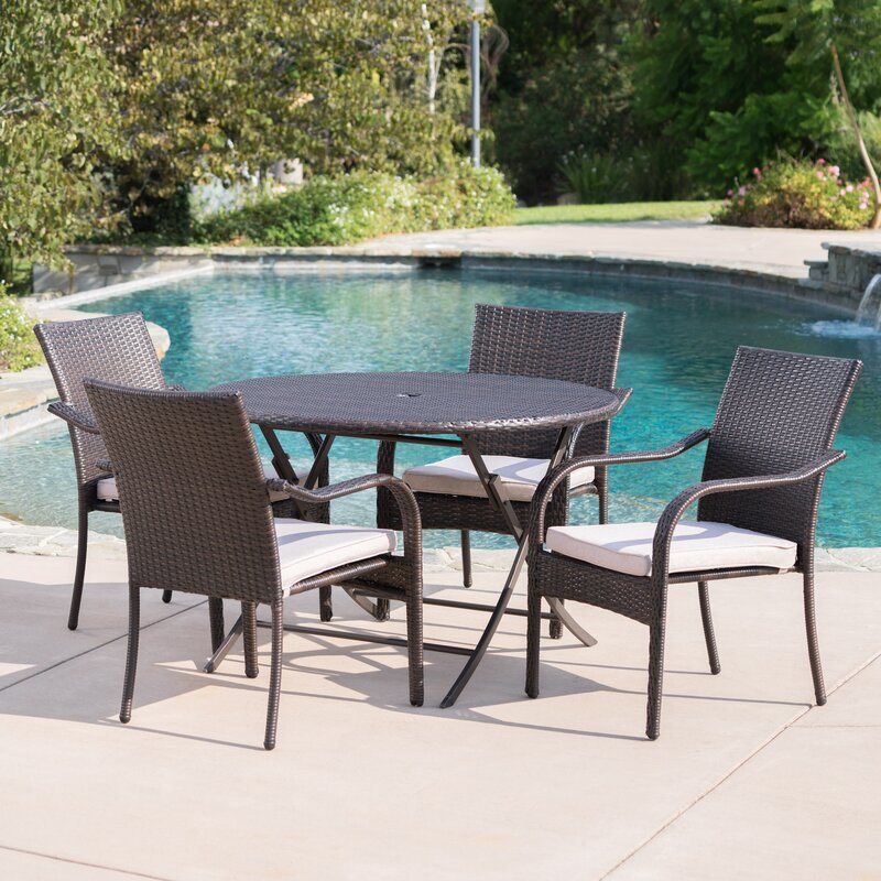 Ferdinando Outdoor Patio Dining Set 4 Chairs and 1 Table (Brown)