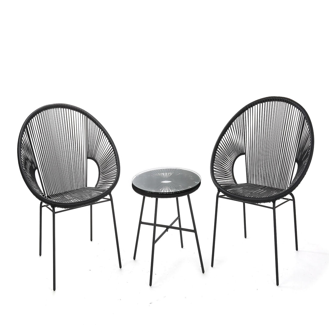 Misht Outdoor Patio Seating Set 2 Chairs and 1 Table Set (Black)