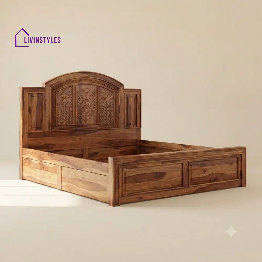 Ezhil Sheesham Wood Bed With Box Storage | Wooden Bed
