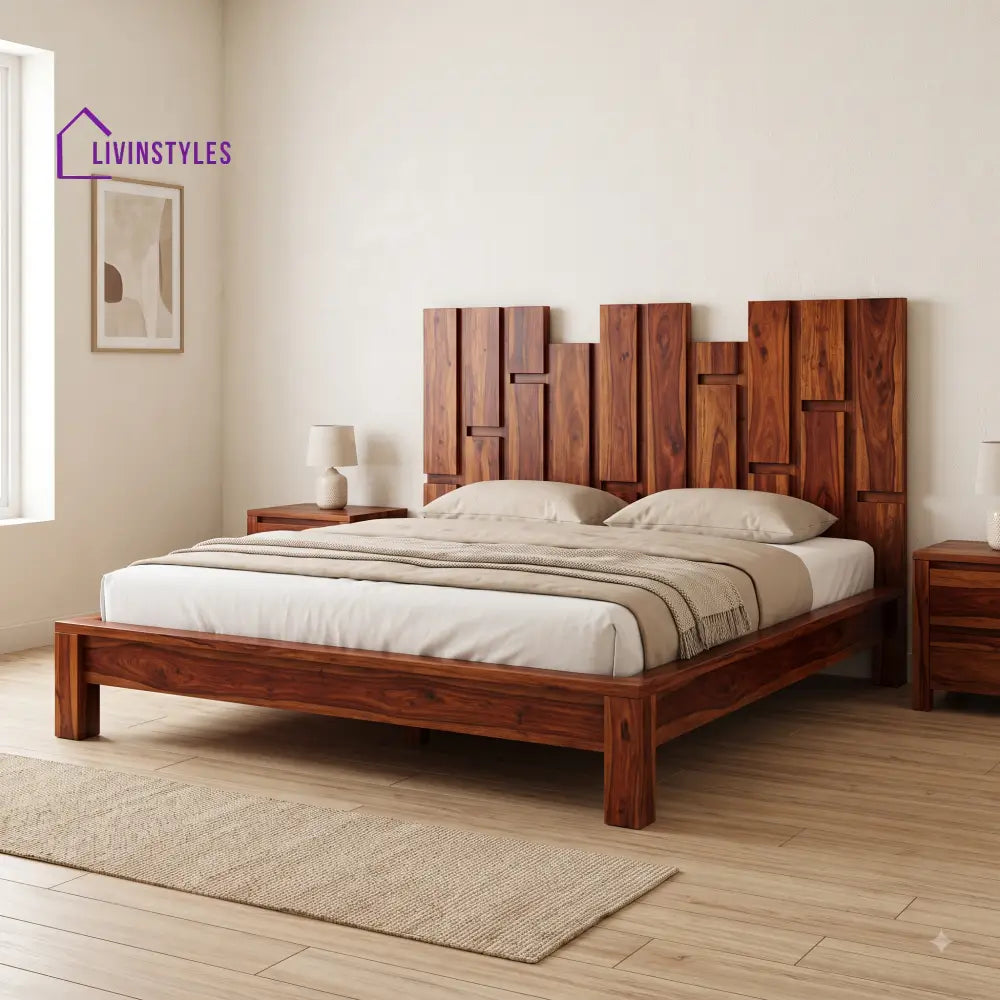Ezhil Sheesham Wood King Size Bed | Wooden Bed without Storage