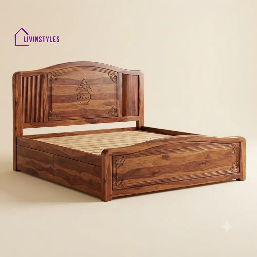 Ezhilarasi Sheesham Wood Bed With Box Storage | Wooden Bed