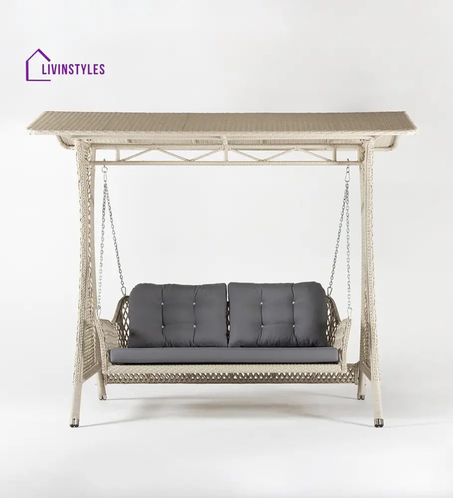 Ezio Double Seater Hanging Swing With Stand For Balcony Garden Swing (Cream) - Swings