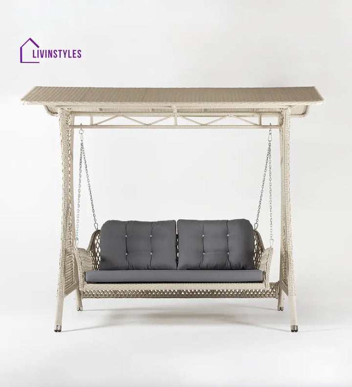 Ezio Double Seater Hanging Swing With Stand For Balcony Garden Swing (Cream) - Swings