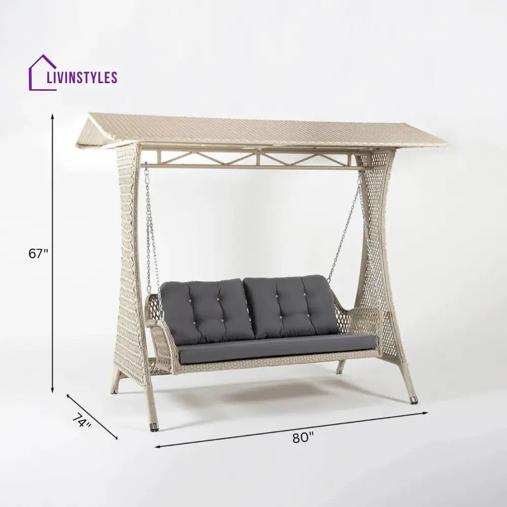Ezio Double Seater Hanging Swing With Stand For Balcony Garden Swing (Cream) - Swings