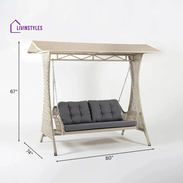 Ezio Double Seater Hanging Swing With Stand For Balcony Garden Swing (Cream) - Swings