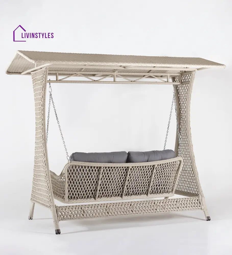 Ezio Double Seater Hanging Swing With Stand For Balcony Garden Swing (Cream) - Swings