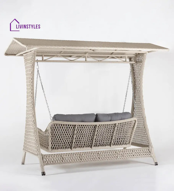 Ezio Double Seater Hanging Swing With Stand For Balcony Garden Swing (Cream) - Swings