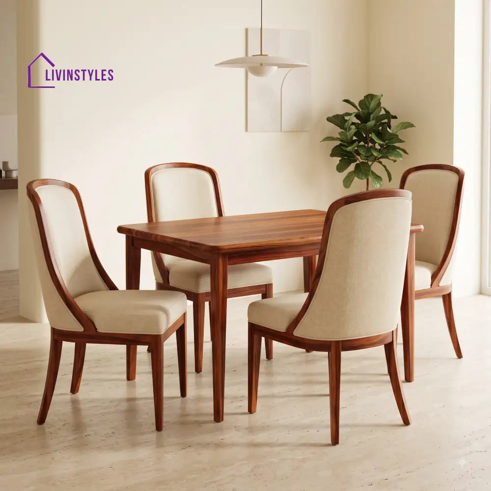 Ezra Premium Solid Wood 4 Seater Dining Table Set