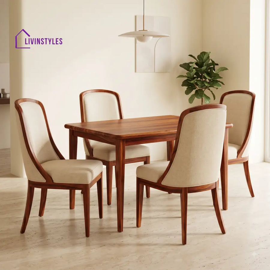 Ezra Premium Solid Wood 4 Seater Dining Table Set