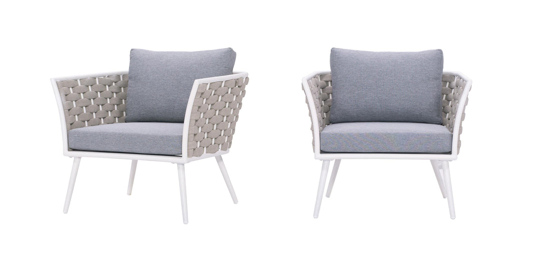 Pozen Outdoor Garden Balcony Sofa Set  2 Seater, 2 Single seater and 1 Center Table Set, Braid & Rope (White + Cream)