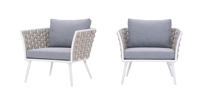 Pozen Outdoor Garden Balcony Sofa Set  2 Seater, 2 Single seater and 1 Center Table Set, Braid & Rope (White + Cream)