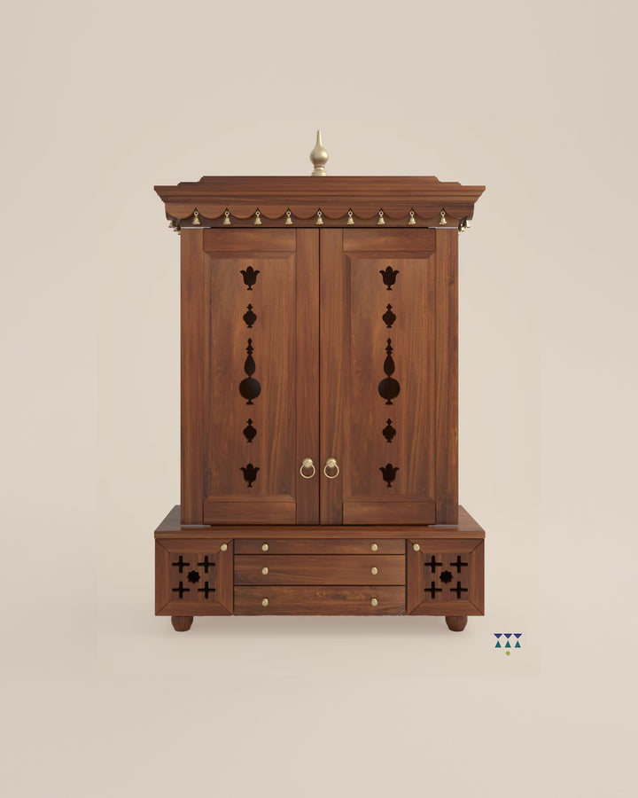 Maria Large Wooden Pooja Mandir for Home | Handcrafted Home Temple - Honey