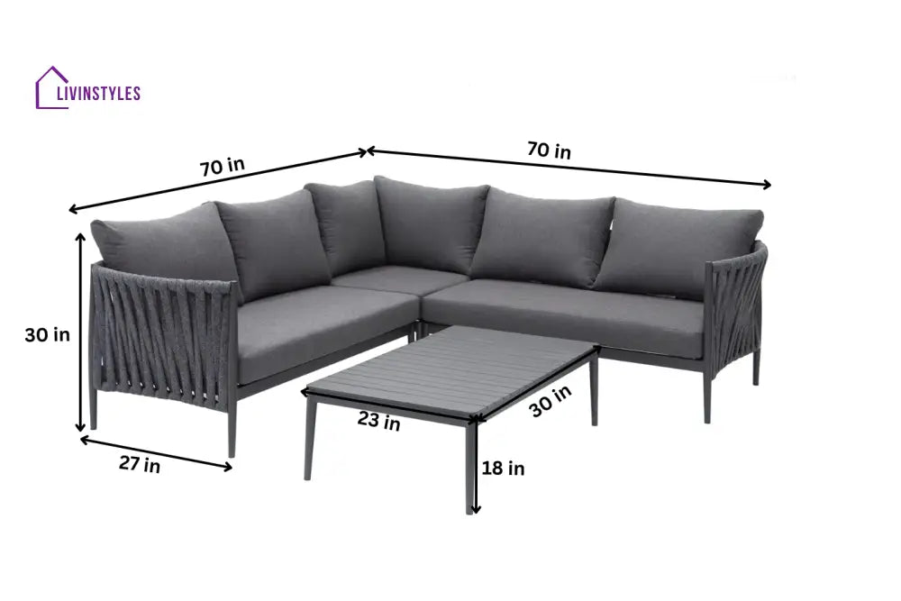 Fabian Outdoor Garden Balcony Sofa Set 5 Seater and 1 Center Table Set Braid & Rope (Dark Grey) - Sofa Sets
