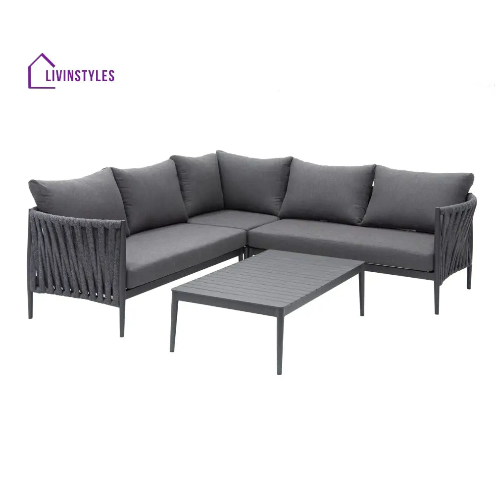 Fabian Outdoor Garden Balcony Sofa Set 5 Seater and 1 Center Table Set Braid & Rope (Dark Grey) - Sofa Sets