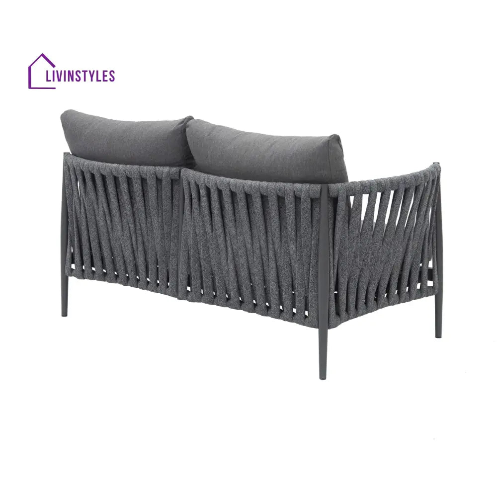 Fabian Outdoor Garden Balcony Sofa Set 5 Seater and 1 Center Table Set Braid & Rope (Dark Grey) - Sofa Sets