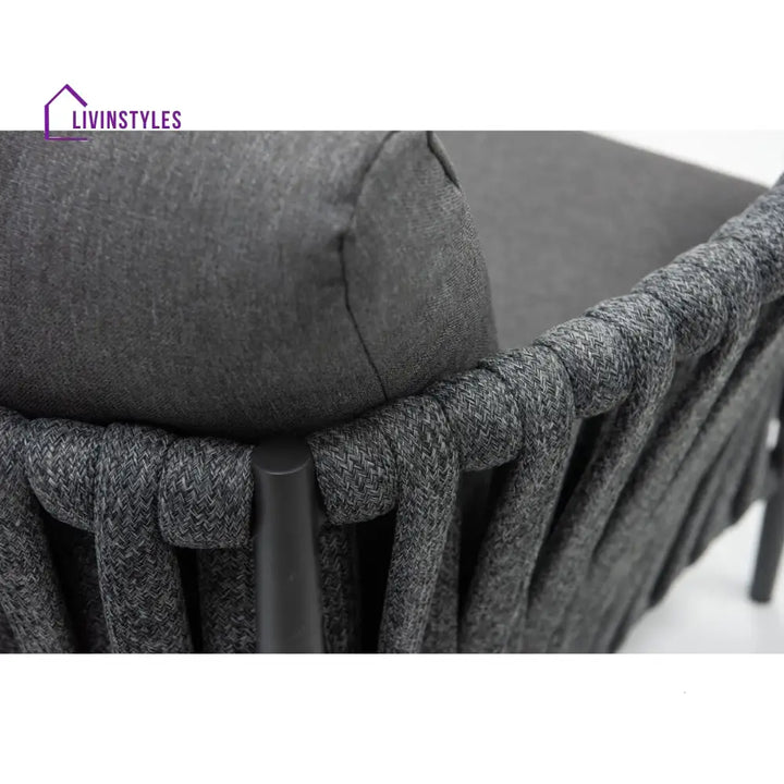 Fabian Outdoor Garden Balcony Sofa Set 5 Seater and 1 Center Table Set Braid & Rope (Dark Grey) - Sofa Sets