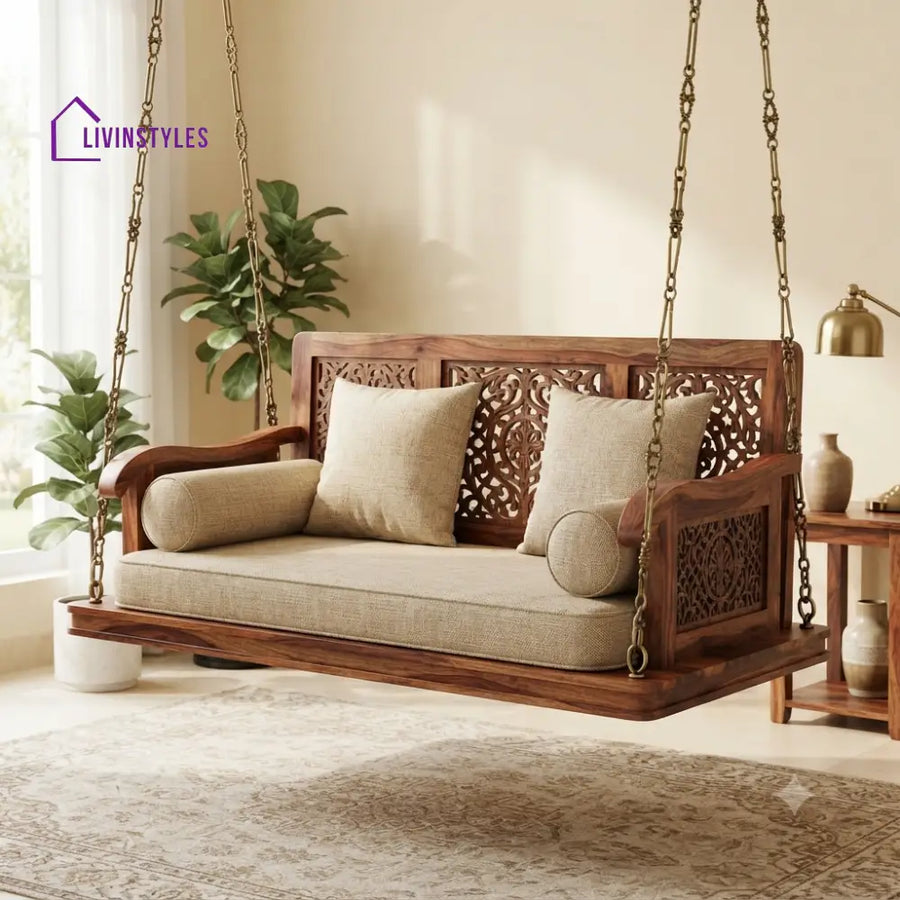 Fabien 2 Seater Wooden Swing for Home | Wooden Jhula for home