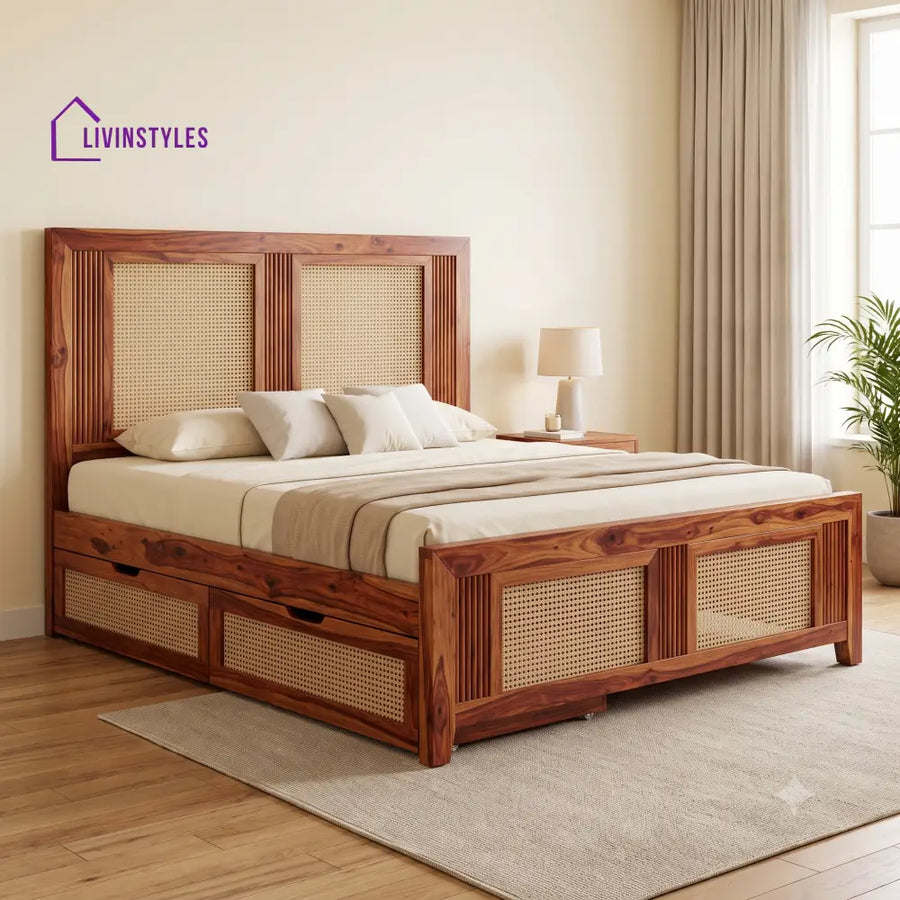 Fabien Premium Wooden Bed with Drawer Storage | King Size Bed & Queen Size Bed Online