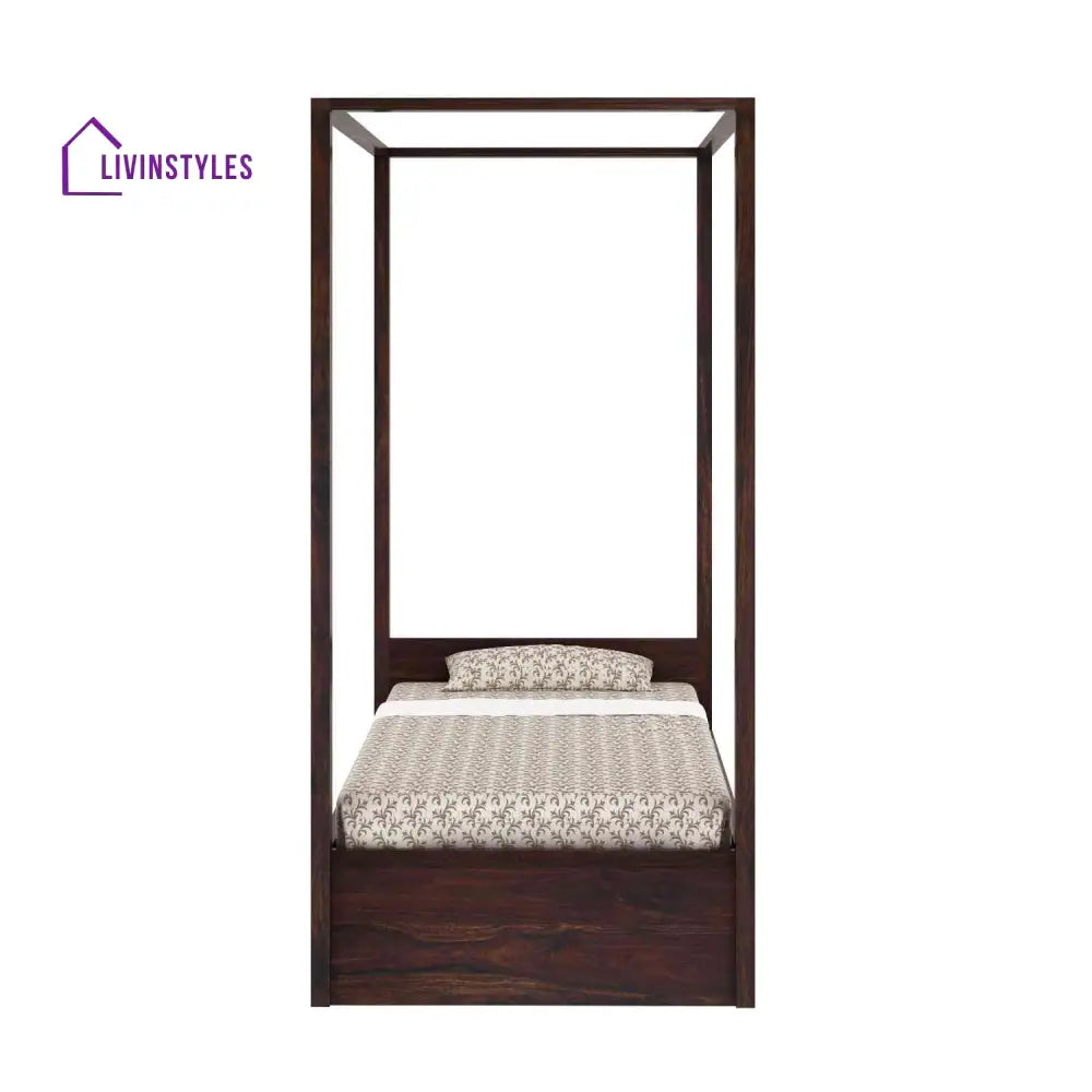 Fabiola Solid Sheesham Wood Single Bed With Box Storage (Walnut Finish) Bed