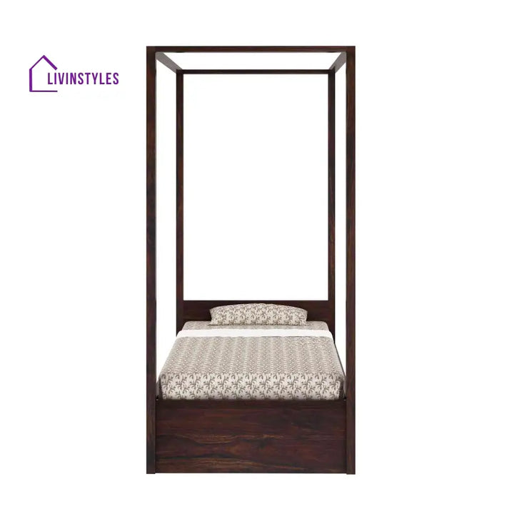 Fabiola Solid Sheesham Wood Single Bed With Box Storage (Walnut Finish) Bed