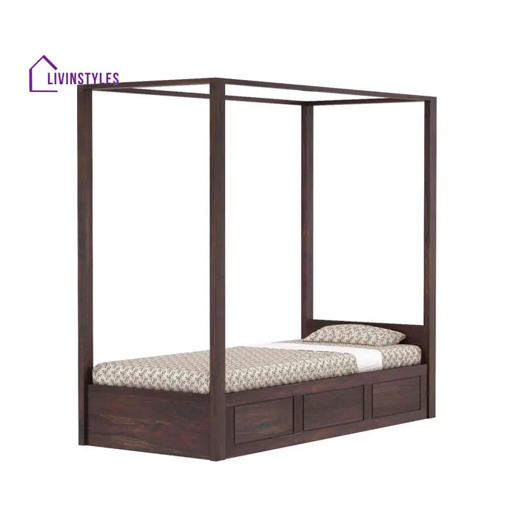 Fabiola Solid Sheesham Wood Single Bed With Box Storage (Walnut Finish) Bed