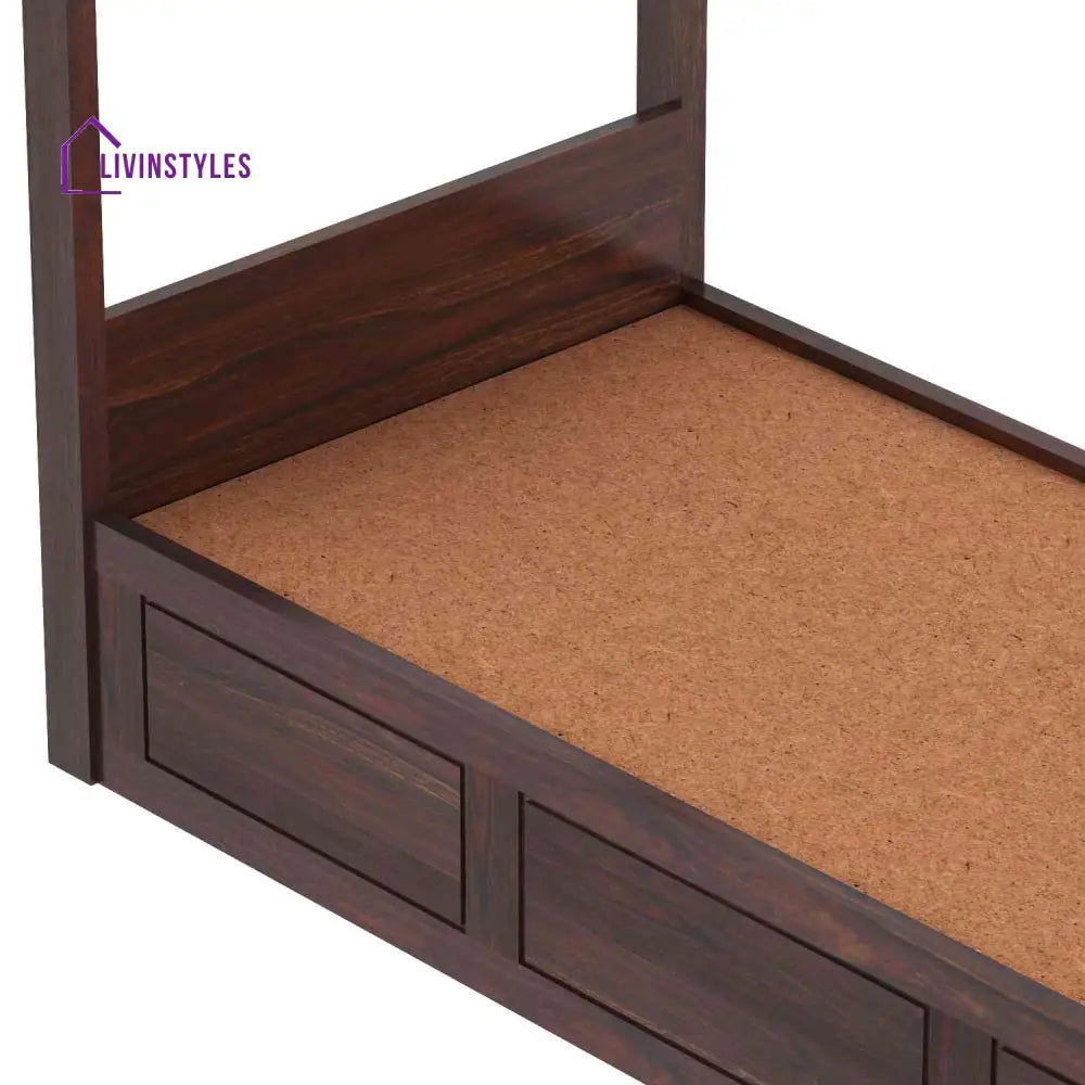 Fabiola Solid Sheesham Wood Single Bed With Box Storage (Walnut Finish) Bed