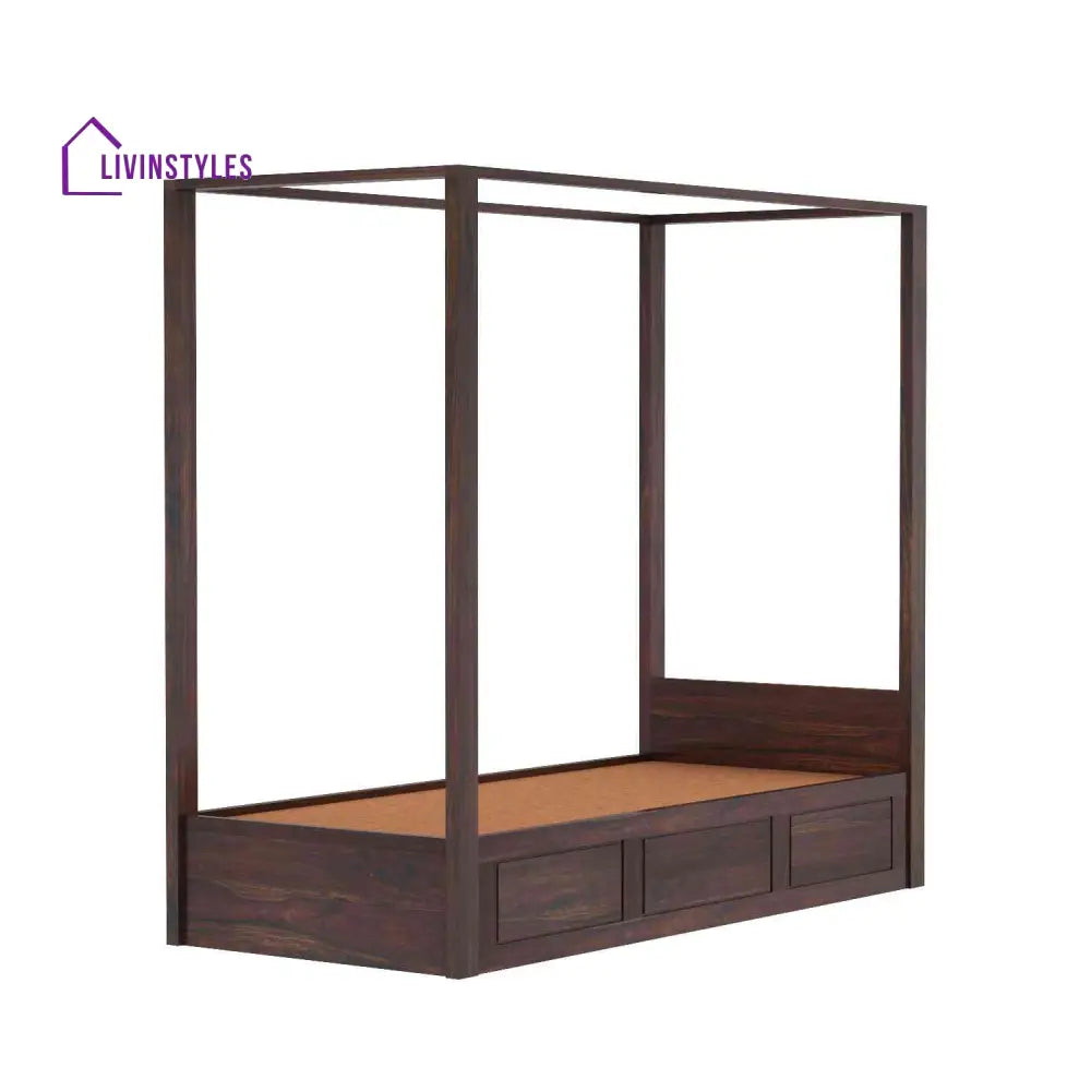 Fabiola Solid Sheesham Wood Single Bed With Box Storage (Walnut Finish) Bed