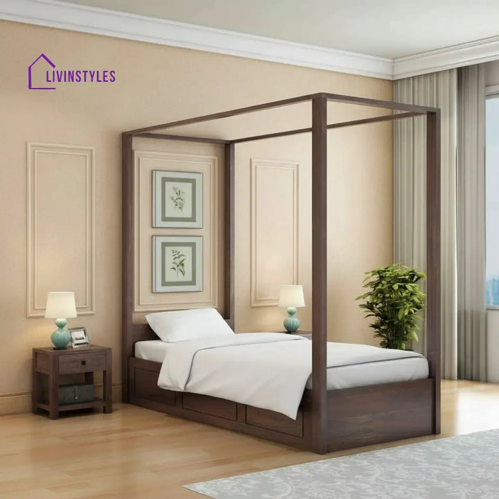Fabiola Solid Sheesham Wood Single Bed With Box Storage (Walnut Finish) Bed