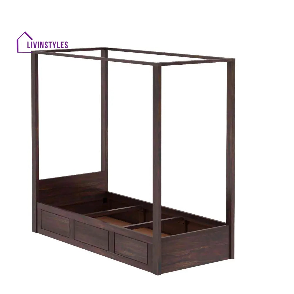 Fabiola Solid Sheesham Wood Single Bed With Box Storage (Walnut Finish) Bed
