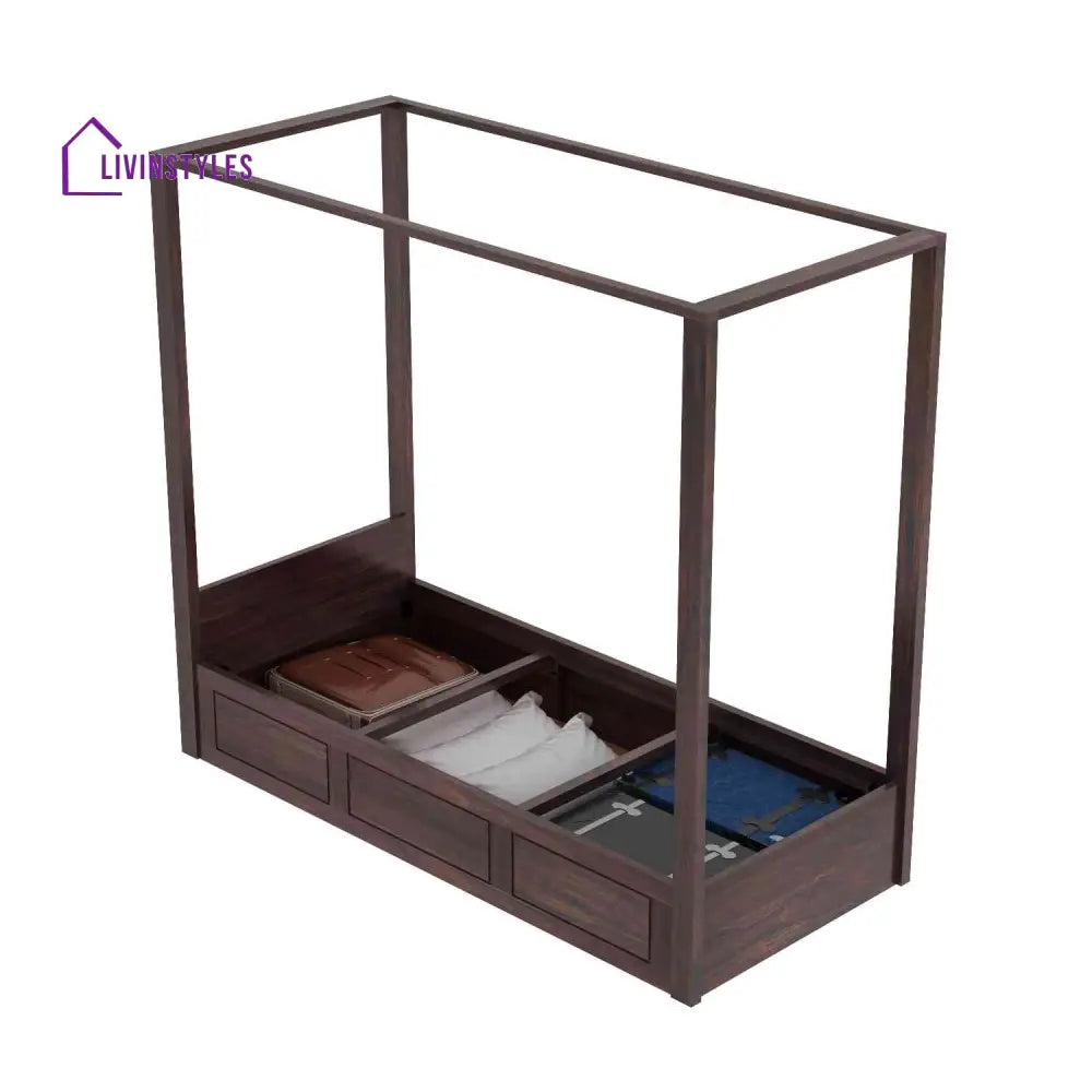 Fabiola Solid Sheesham Wood Single Bed With Box Storage (Walnut Finish) Bed