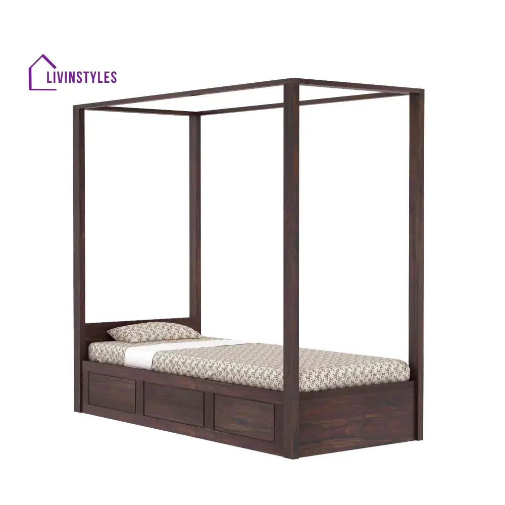 Fabiola Solid Sheesham Wood Single Bed With Box Storage (Walnut Finish) Bed