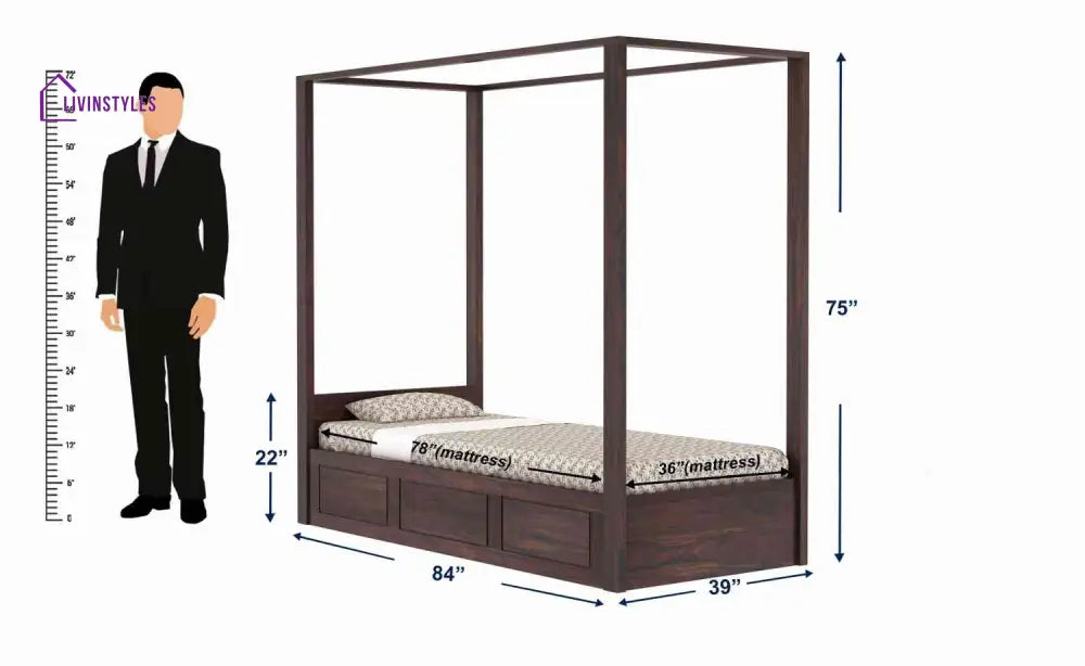 Fabiola Solid Sheesham Wood Single Bed With Box Storage (Walnut Finish) Bed