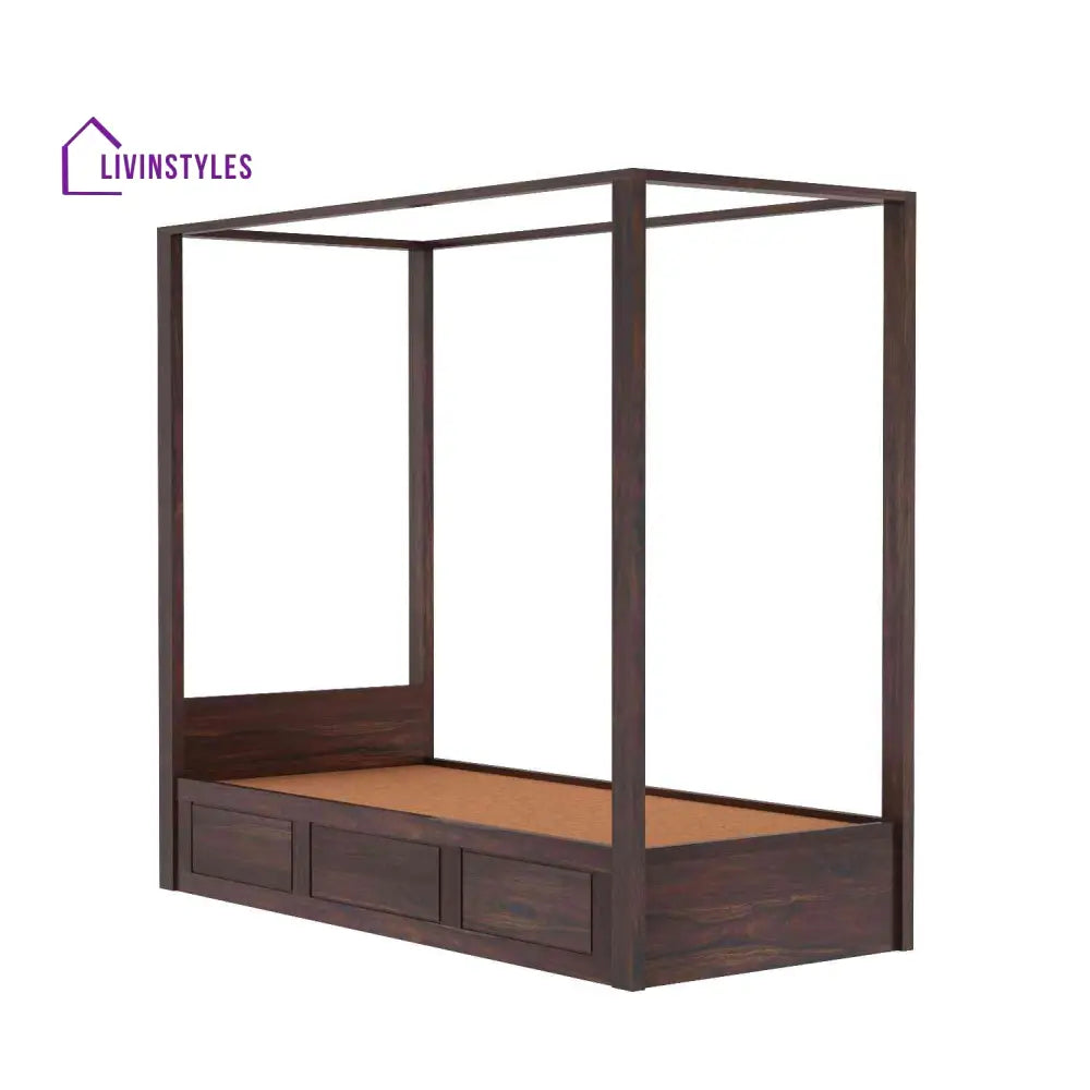 Fabiola Solid Sheesham Wood Single Bed With Box Storage (Walnut Finish) Bed