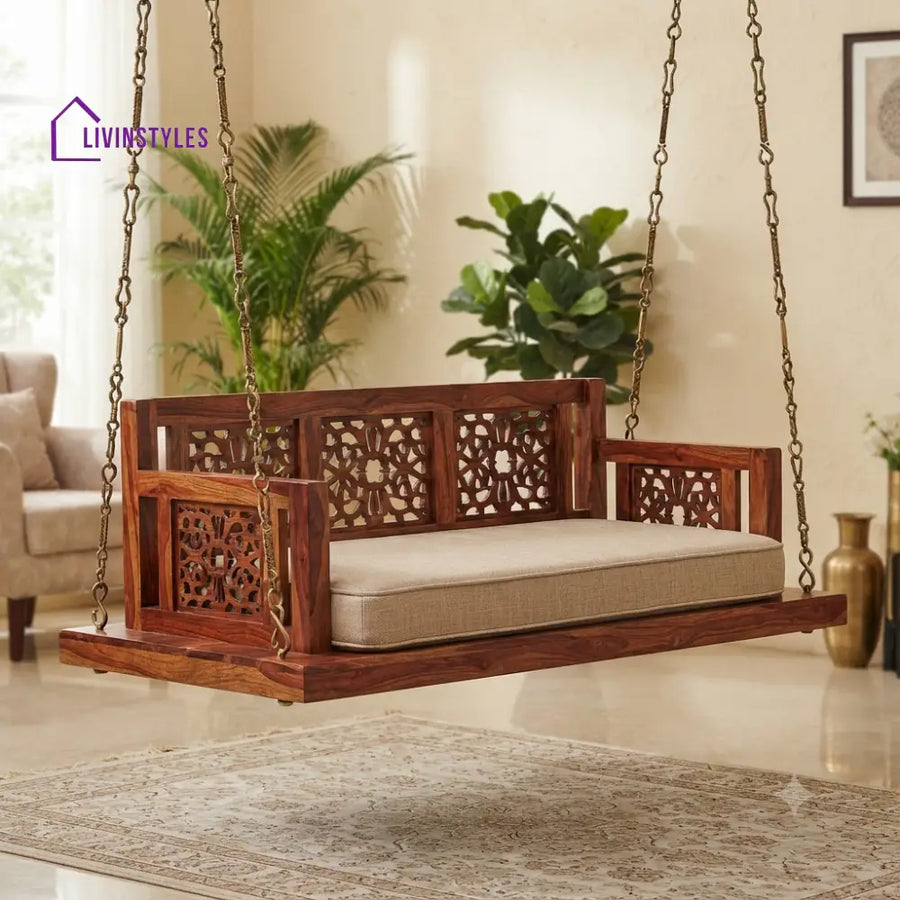Fabrice 2 Seater Wooden Swing for Home | Wooden Jhula for home