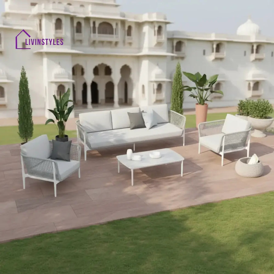 Fadad Outdoor Garden Balcony Sofa Set 2 Seater 2 Single seater and 1 Center Table Set Braid & Rope(Grey) - Sofa Sets