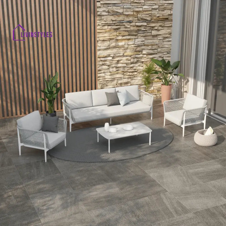 Fadad Outdoor Garden Balcony Sofa Set 2 Seater 2 Single seater and 1 Center Table Set Braid & Rope(Grey) - Sofa Sets