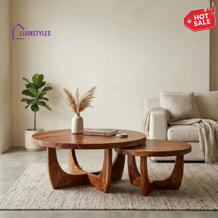 Faith Sheesham Wood Round Shaped Coffee Table for Living Room)
