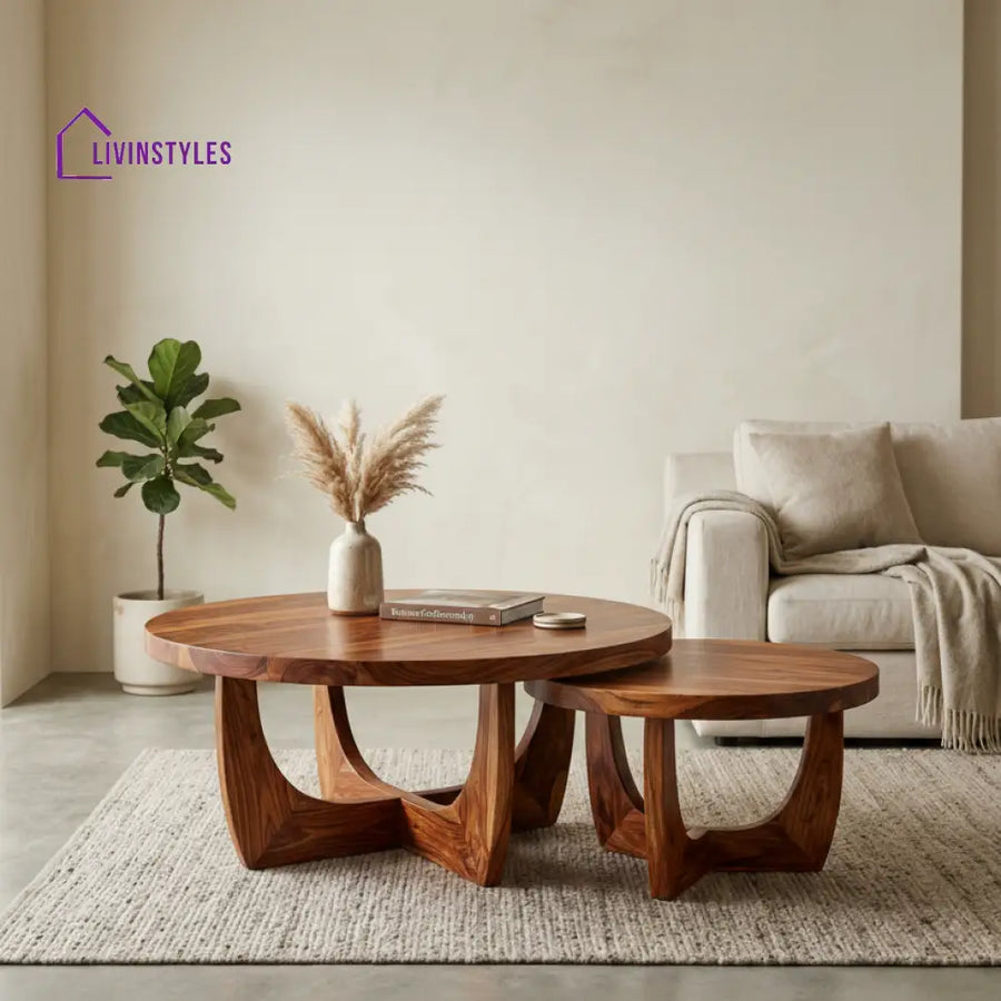 Faith Sheesham Wood Round Shaped Coffee Table for Living Room)