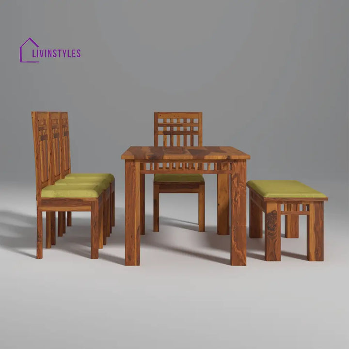 Falguni Sheesham Wood Dining Table Set (6 seater) In Light Honey table