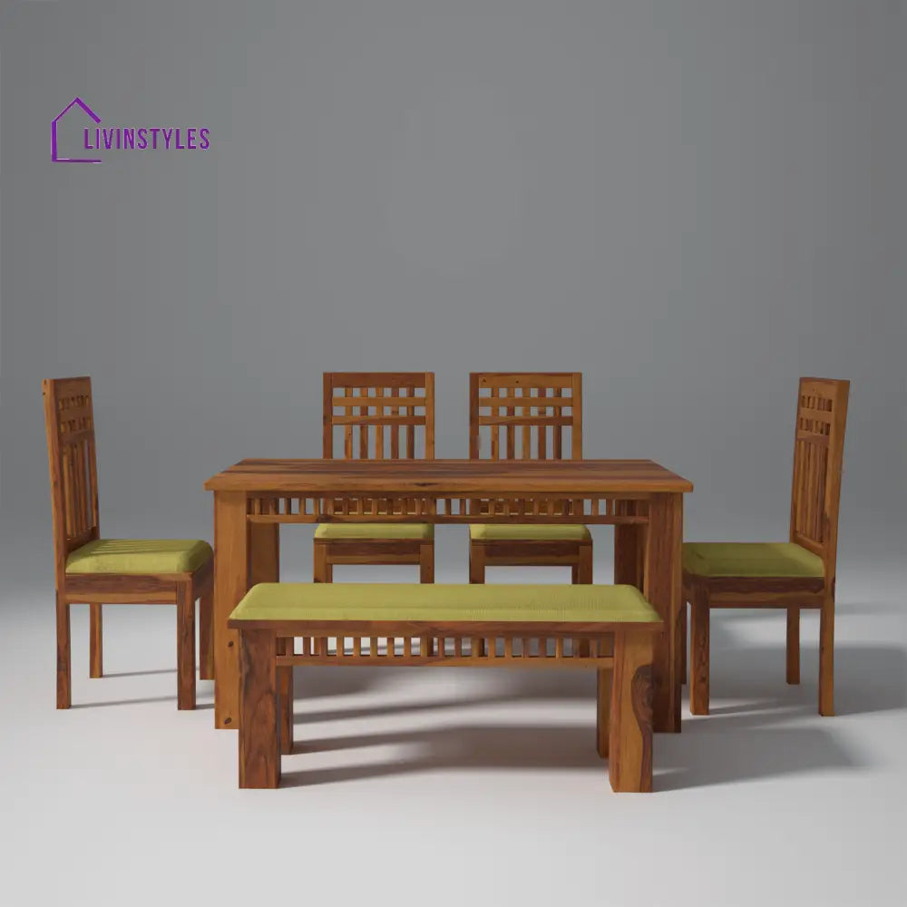 Falguni Sheesham Wood Dining Table Set (6 seater) In Light Honey table