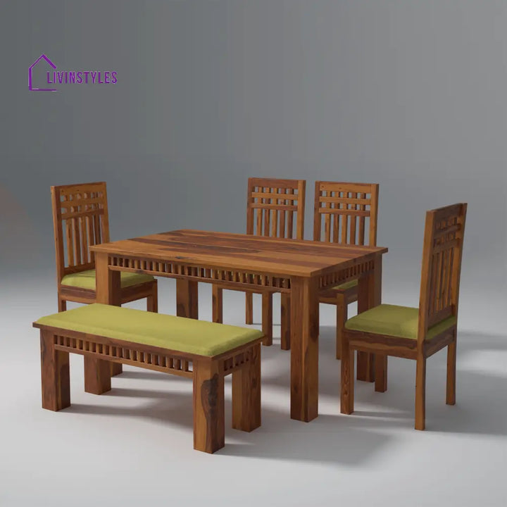 Falguni Sheesham Wood Dining Table Set (6 seater) In Light Honey table