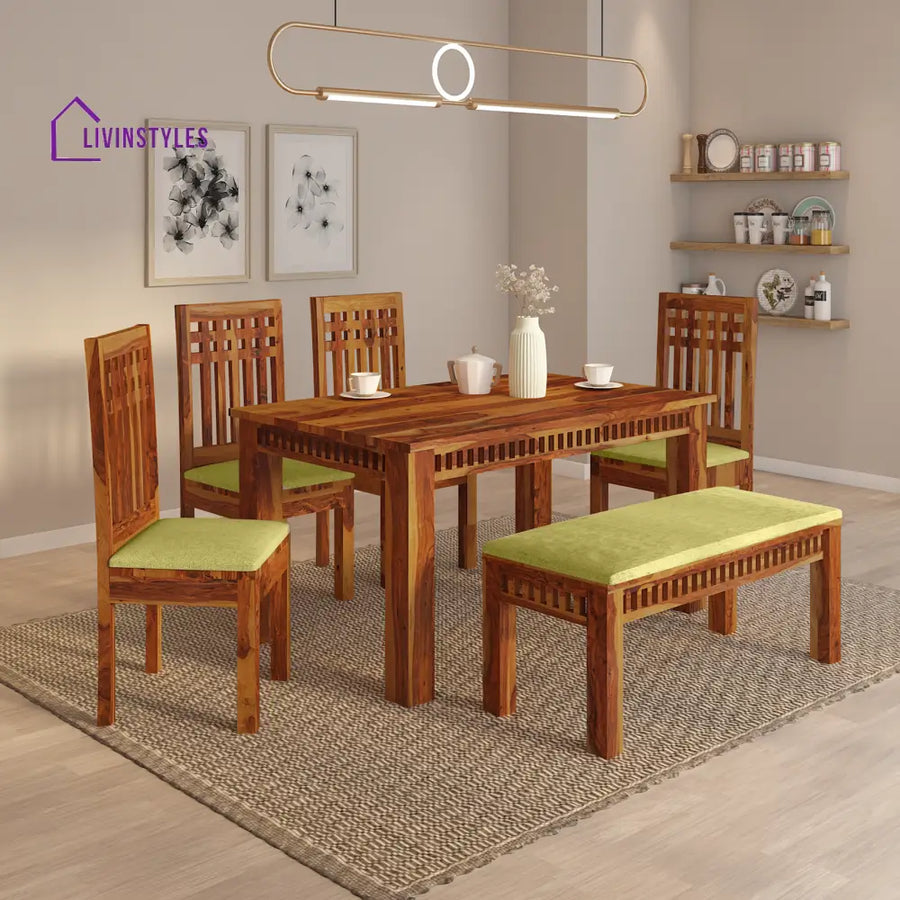 Falguni Sheesham Wood Dining Table Set (6 seater) In Light Honey table