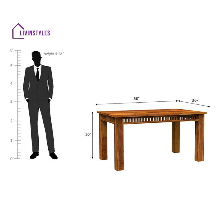 Falguni Sheesham Wood Dining Table Set (6 seater) In Light Honey table