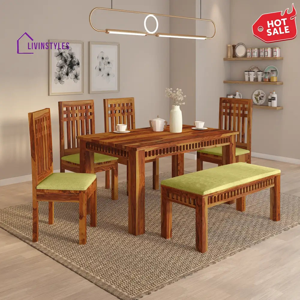 Falguni Sheesham Wood Dining Table Set (6 seater) In Light Honey table