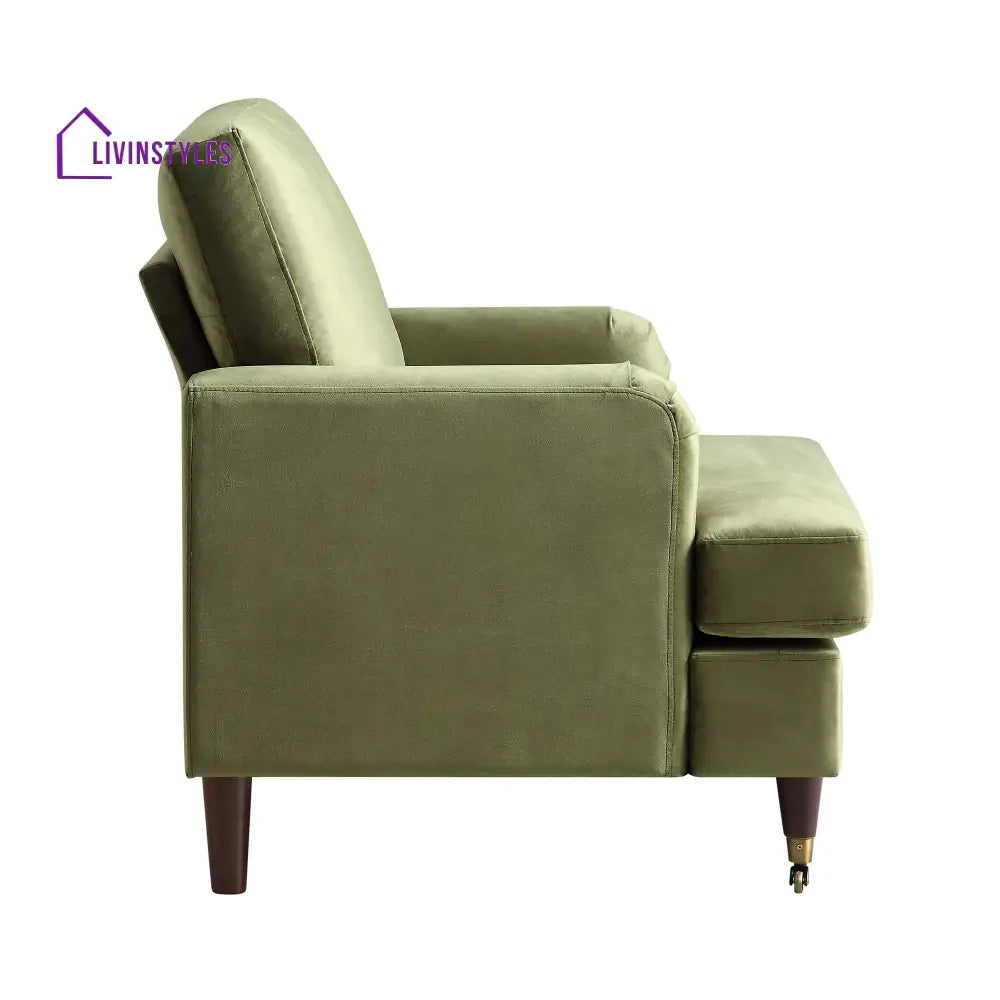 Brigette Olive Green Velvet Armchair with Antique Brass Castor Legs Armchairs