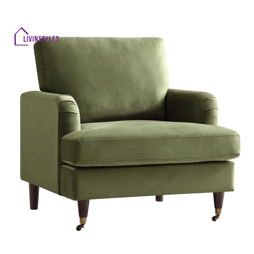 Brigette Olive Green Velvet Armchair with Antique Brass Castor Legs Armchairs