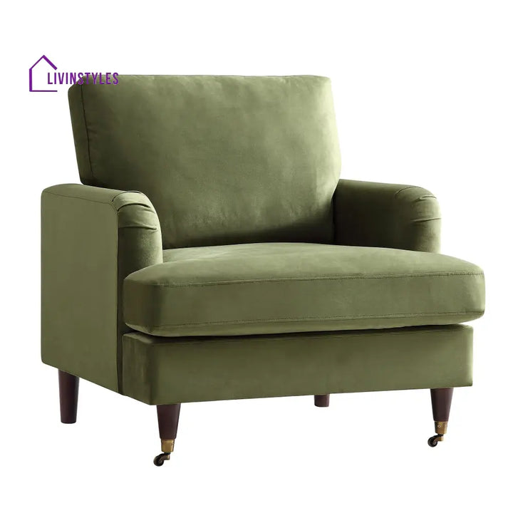 Brigette Olive Green Velvet Armchair with Antique Brass Castor Legs Armchairs