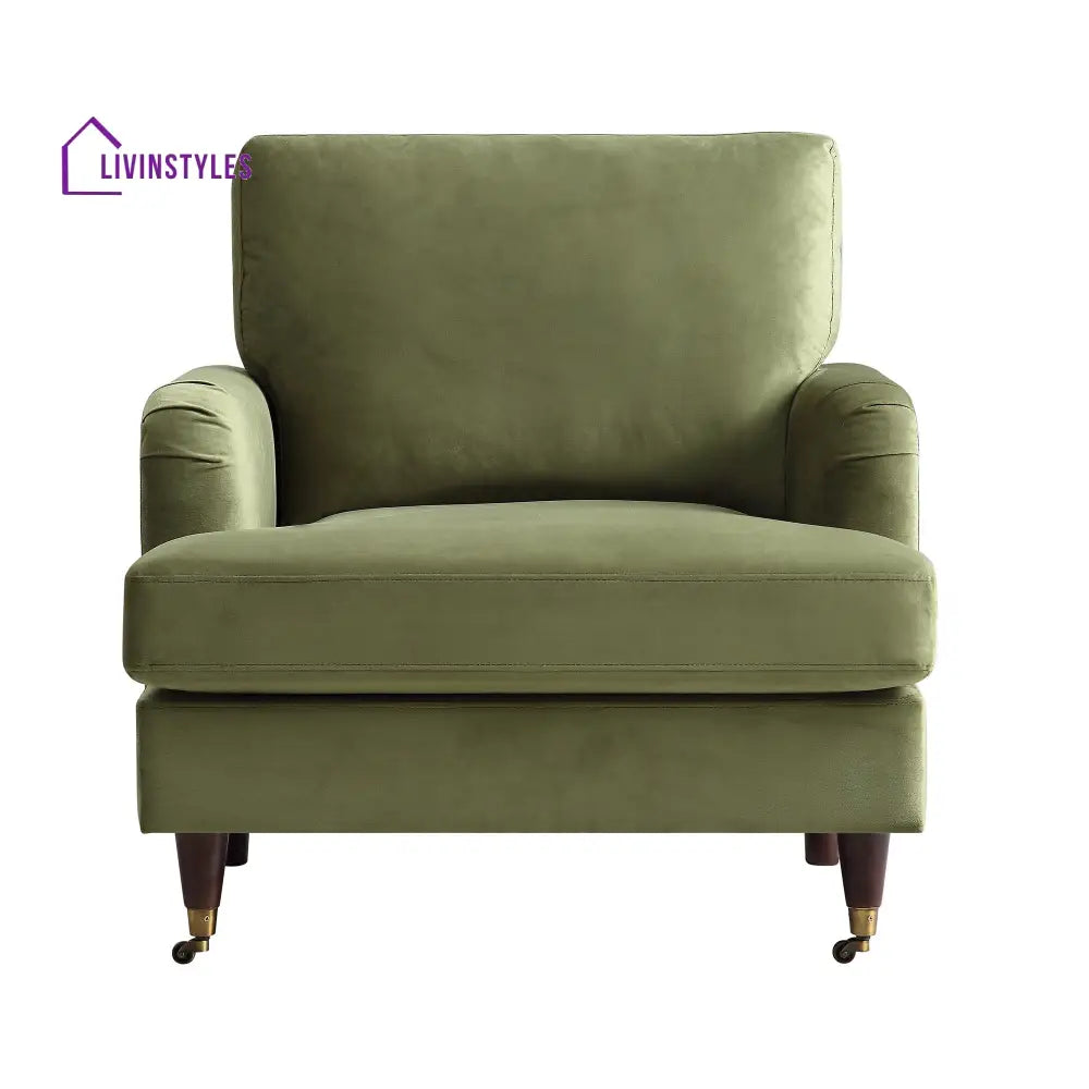 Brigette Olive Green Velvet Armchair with Antique Brass Castor Legs Armchairs